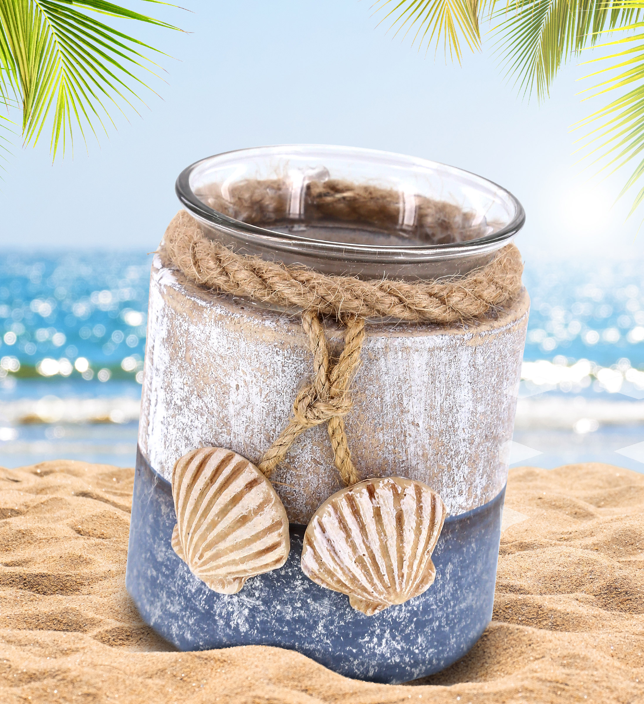 Cota Global Silver Sea Sea Shell Candle Holder - Nautical Table Top Centerpiece Coastal Decor for Home, Beach House, Rustic Decorative Candle with Sea
