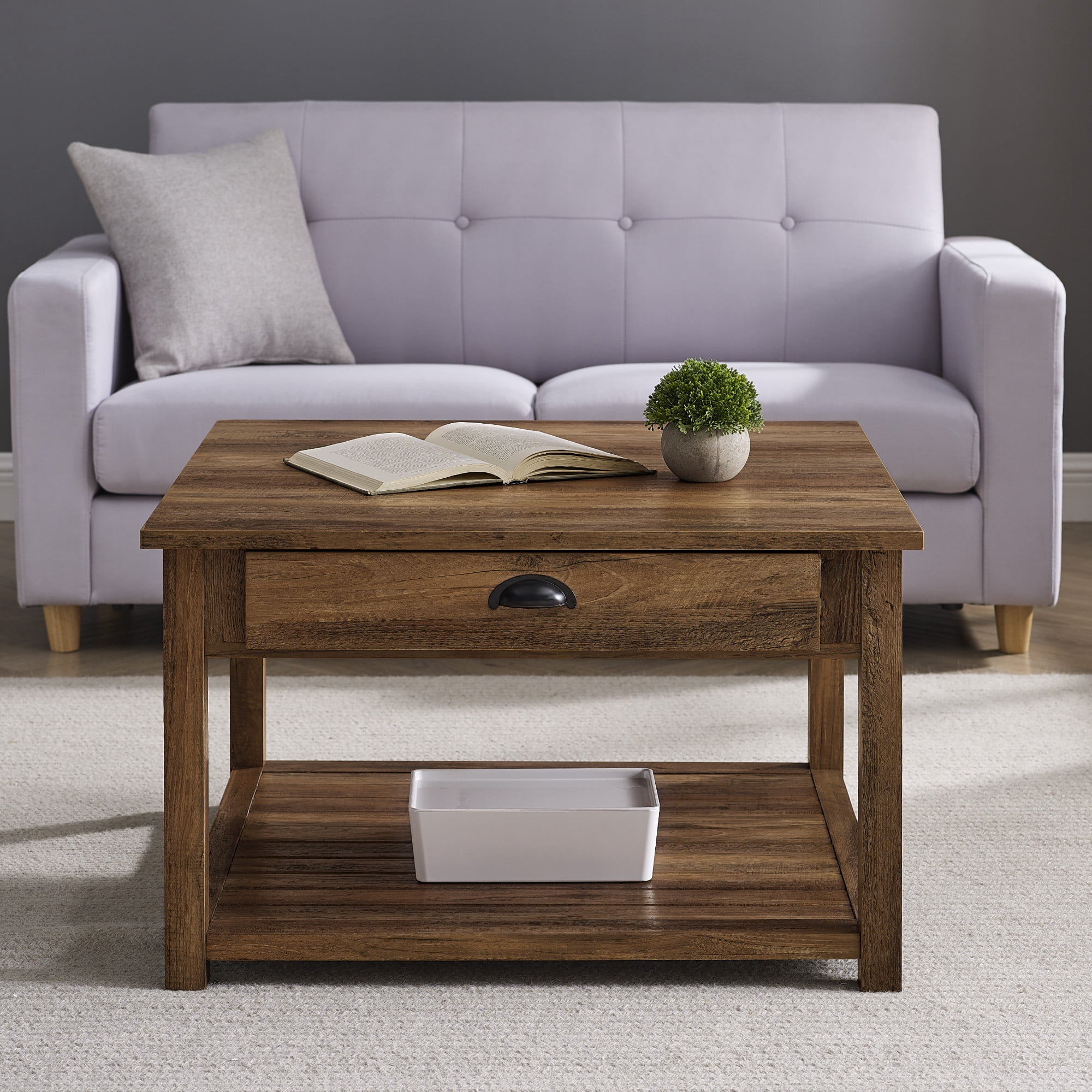 Manor Park 30 inch Square Country Coffee Table, Reclaimed Barnwood