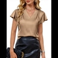 thumbnail image 1 of Blusa Informal de Seda para Mujer, Elegante, de Negocios, con Mangas con Volantes, Cuello en V, Plisada, Color Caqui, Talla L, 1 of 8