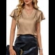 thumbnail image 1 of Blusa Informal de Seda para Mujer, Elegante, de Negocios, con Mangas con Volantes, Cuello en V, Plisada, Color Caqui, Talla M, 1 of 8