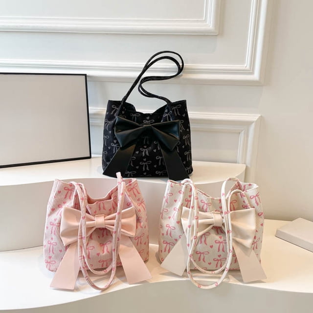 Bolso Bandolera de Lona con Lazo para Mujer, Color Negro | Estilo Elegante con Lazo Grande | Ligero y Resistente | 28 X 22 X 10 Cm | Disponible En 3 Colores