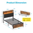 thumbnail image 5 of Casacomoda Bed Frame Twin Size with Storage Headboard and Drawer, Upholstered Platform Bed with Charging Station and LED Light, Heavy Duty Frame Support, No Box Spring Needed, Noise Free, Vintage, 5 of 9