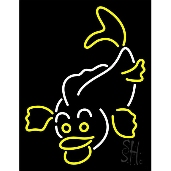 Fish With Border 1 LED Neon Sign 31" Tall x 24" Wide - inches Black Square Cut Acrylic Backing, with Dimmer - Premium built indoor Sign for Club, Home décor, Event, Workshop, Storefront.