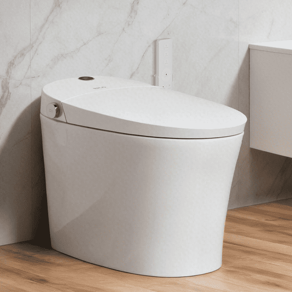 EPLO Smart Toilet Bidet Built in Tank ,Strong Power Flushing, Foam Shield Splash Proof, Dual-Flush, Auto Flushing, Elongated Toilet