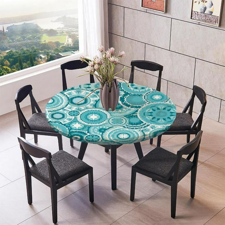 Waterproof Non-slip Round Elastic Table Cover Classic Pattern Table Cloth -  I - 120cm (48 Inch), 60 inch 