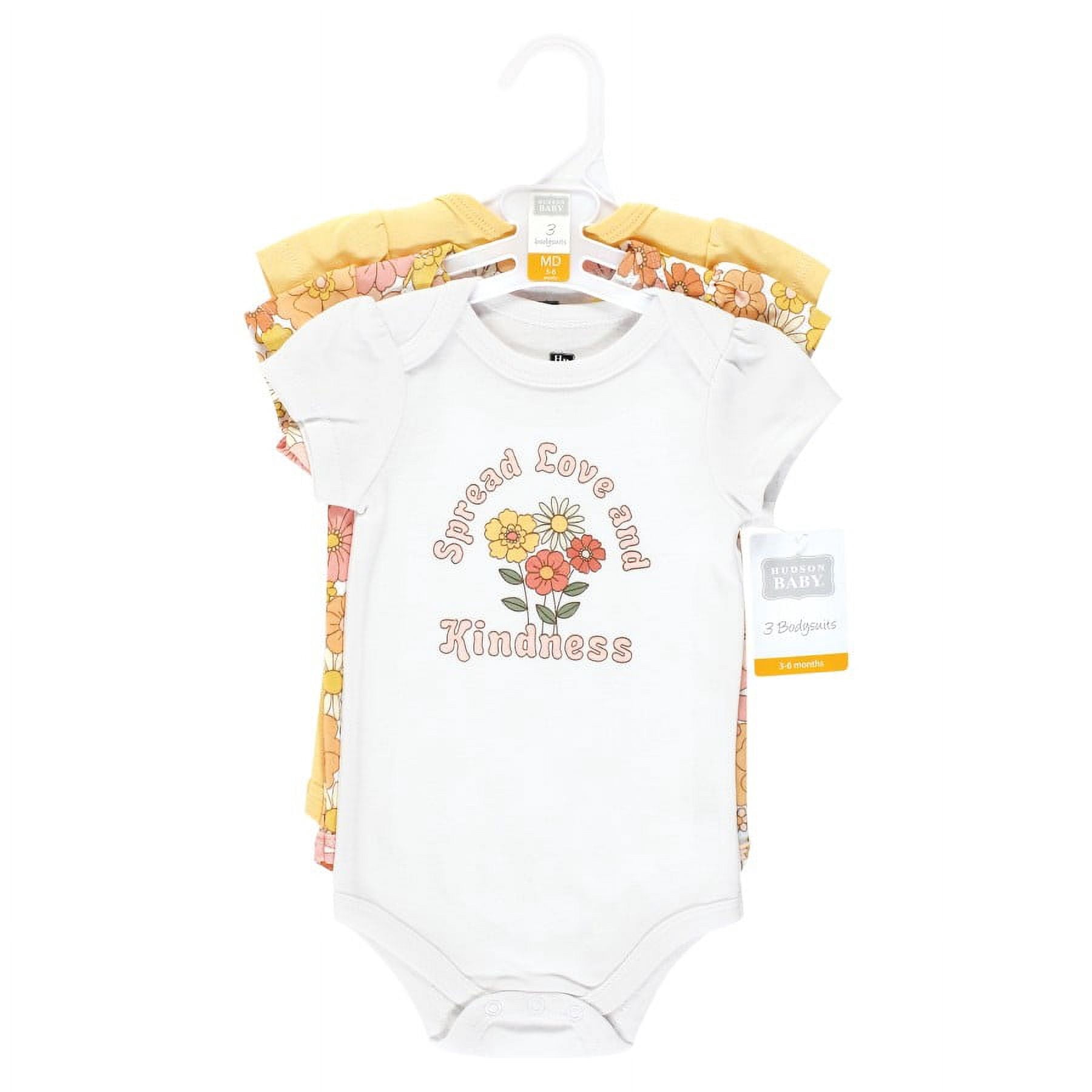 Hudson Baby Infant Girl Cotton Bodysuits, Peace Love And Flowers, 6-9 Months