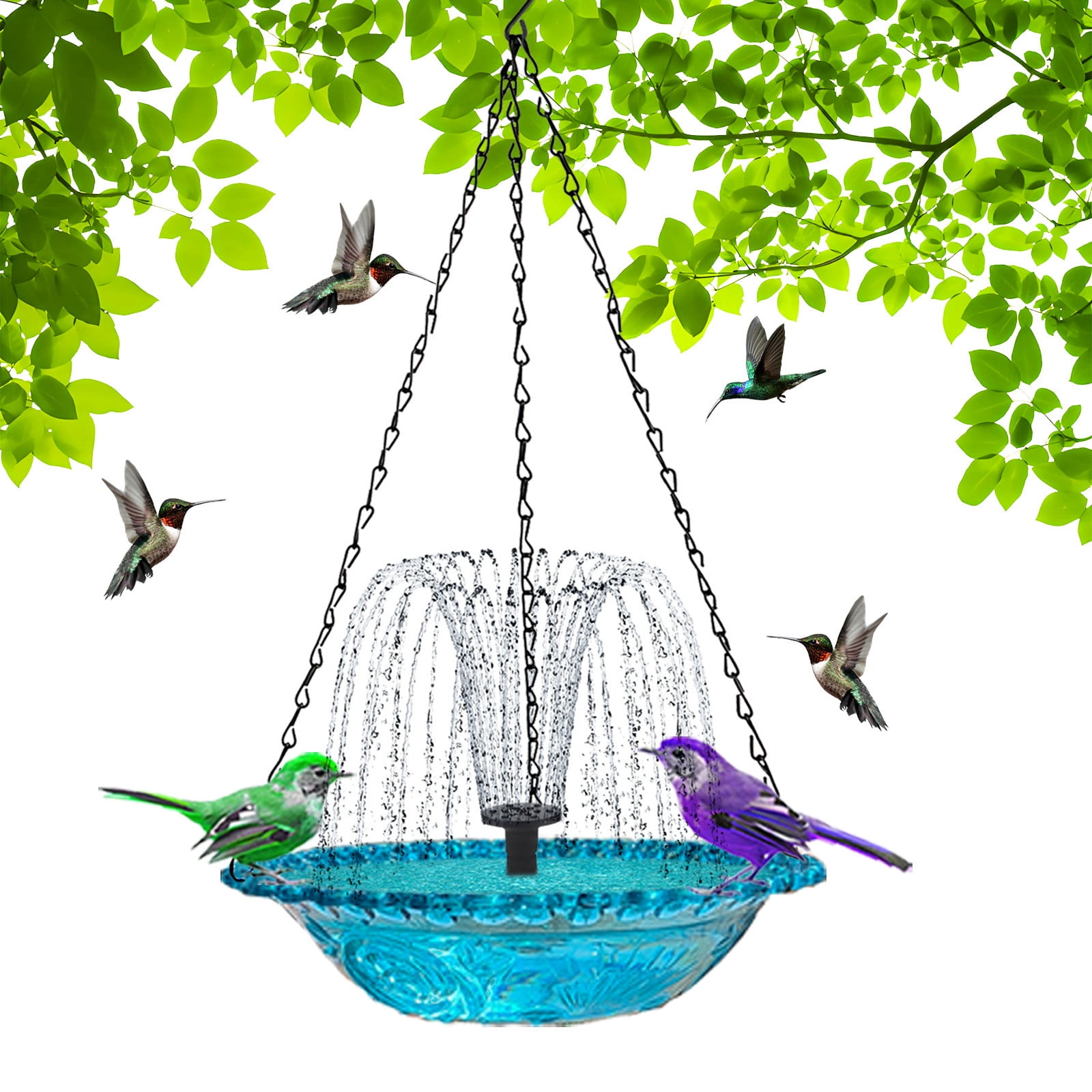 Solar Powered Hummingbird Feeder Fountain, 2025 New 2-in-1 Hummingbird Bath Fountain and Feeder, Outdoor Glass Birdbath Bowl for Garden Backyard Hanging,Pink