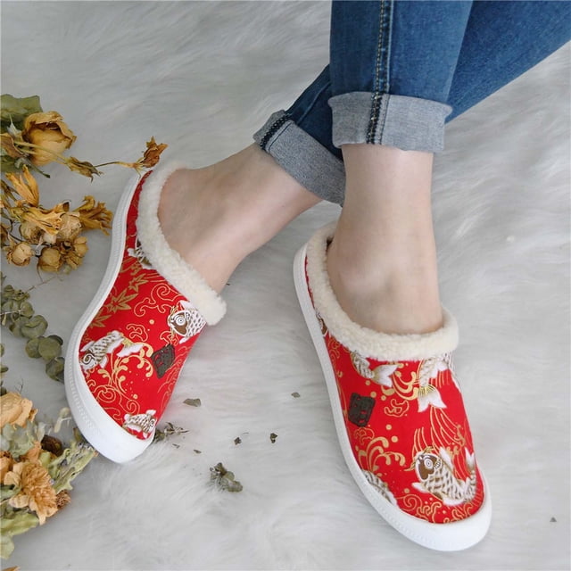 Zapatos de lona de corte bajo de fondo plano para mujer Zapatillas de algodón antideslizantes planas informales versión perezosa de un pie Wmkox8yii hj789