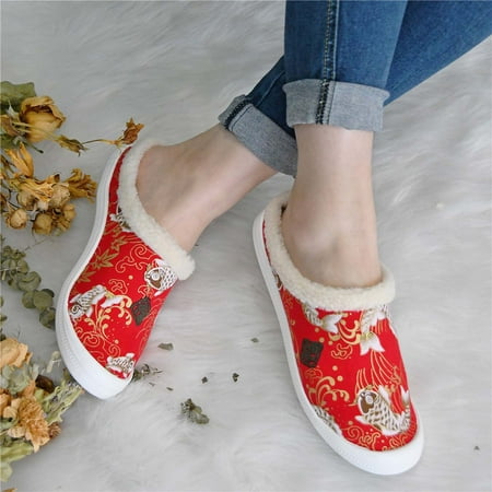 

KKCXFJX slippers for women Women s Flat Bottomed Low-cut Canvas Shoes One-foot Lazy Version Casual Flat Non-slip Cotton Slippers Slippers