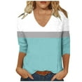 thumbnail image 2 of Womens Plus Size Tops 3/4 Length Sleeve Fall Fashion Trendy Casual Going Out Tops Cold Shoulder V Neck Gradient Plaid Graphic Shirts Casual Elegant Fall Blouse, 2 of 7