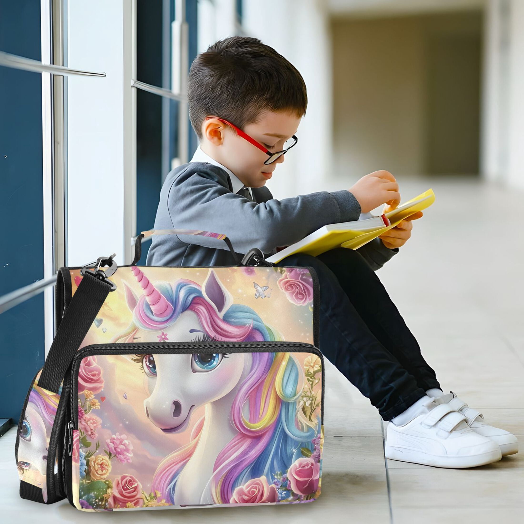 3 Ring Zipper Binder with Shoulder Strap Waterproof Trapper Keeper 2 Inch D-Ring 500 Sheets Capacity Colorful Cute Unicorn and Flower
