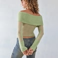 thumbnail image 3 of Fortune Women Off Shoulder Sweater Mesh Knit Cropped Pullover Solid Color Long Sleeve Slim Fit Crop Top, 3 of 7
