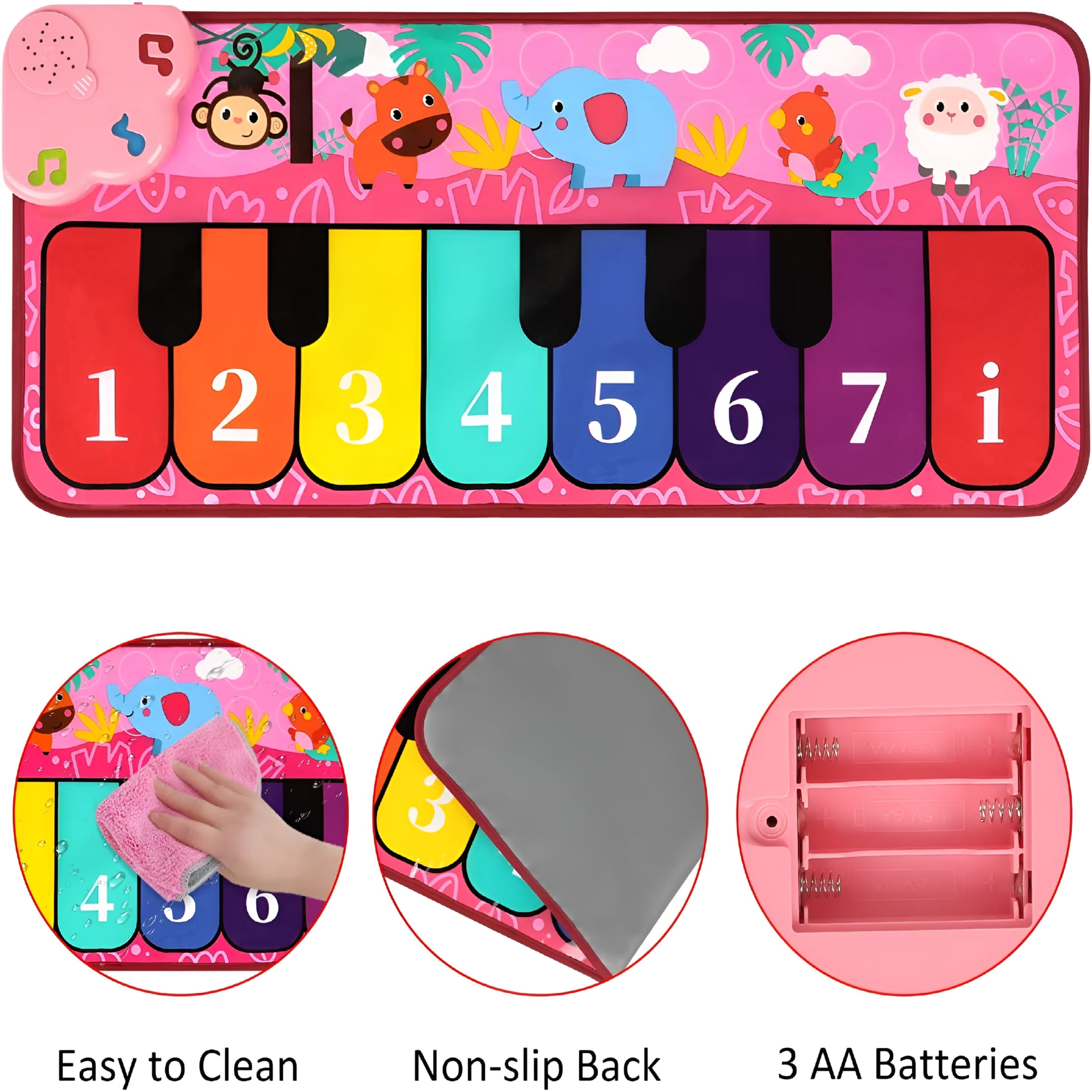BESTSKY 2026 New Piano Mat for Kids,31.5 X 13.8 Inch Keyboard Music Dancing Play Mat with 5 Animal Sounds Electronic Touch Musical Playmat Game Toy Gift for 1-6 Year Old Girls and Boys-Pink