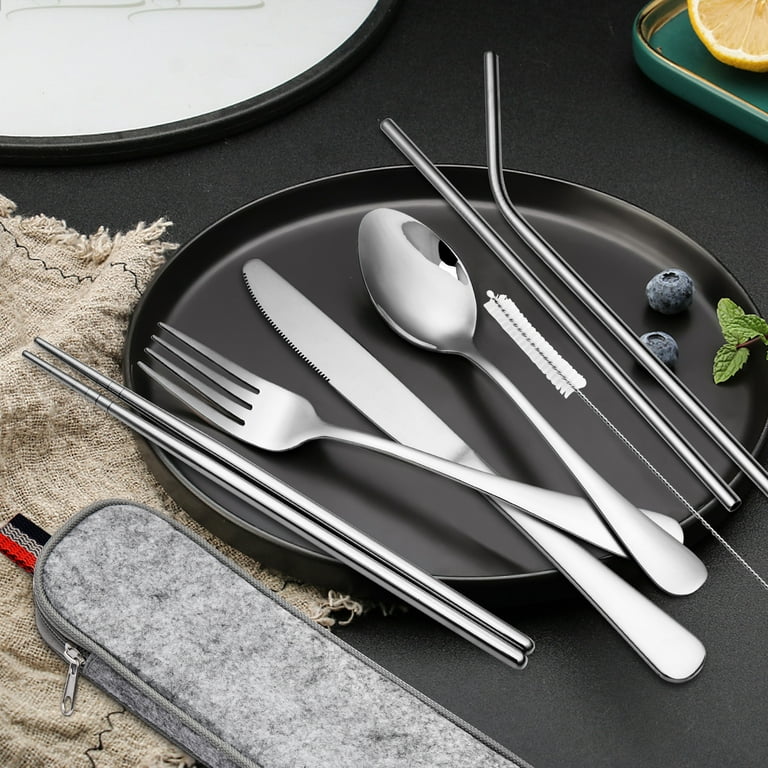  BLACK + BLUM Nesting Cutlery Set 3 Piece Stainless Steel  Compact Travel Cutlery Set (Knife, Fork, and Spoon) Portable Tableware with  Snap Shut Case, Silver: Home & Kitchen