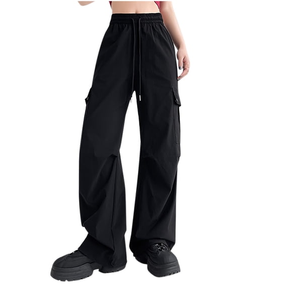 cfhntfmh Hiking Pants for Women Soft Elastic Waist Long Pants with Pockets Loose Wide Leg Climbing Jogger Pants Streetwear