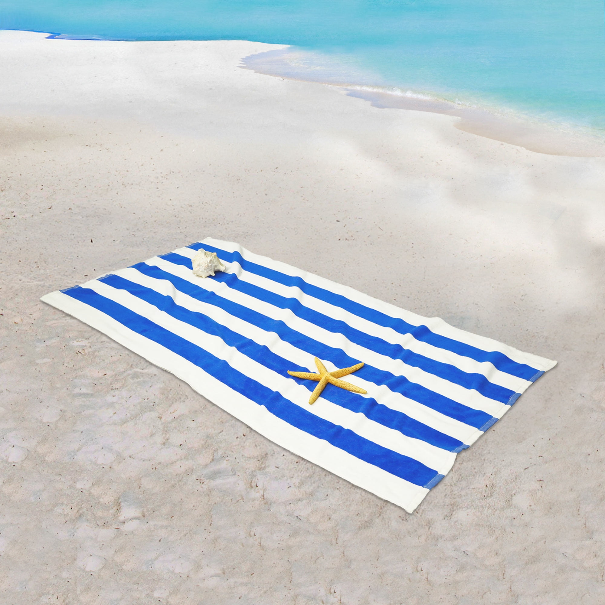 (2 pack) Mainstays Cabana Stripe Beach Towel, 58" x 28", Blue