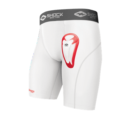 Shock Doctor Compression Athletic Shorts with Protective Cup Youth Boys White