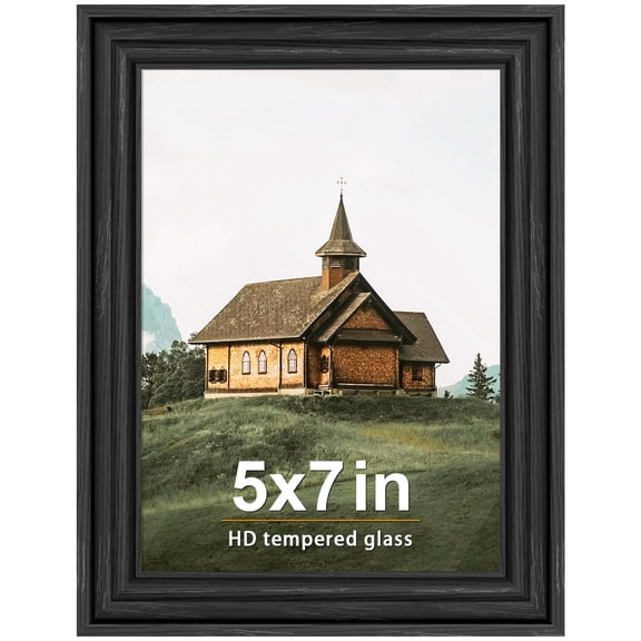 Picrit 5x7 Picture Frame with Real Glass Front and Black Backing, Wall Mount and Tabletop Display for Home and Office Decor