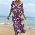 thumbnail image 5 of Ayolanni Floral Dresses for Women 3/4 Sleeve V-Neck A-Line Maxi Dress Cutout Boho Party Elegant Long Dress Multicolor L, 5 of 6