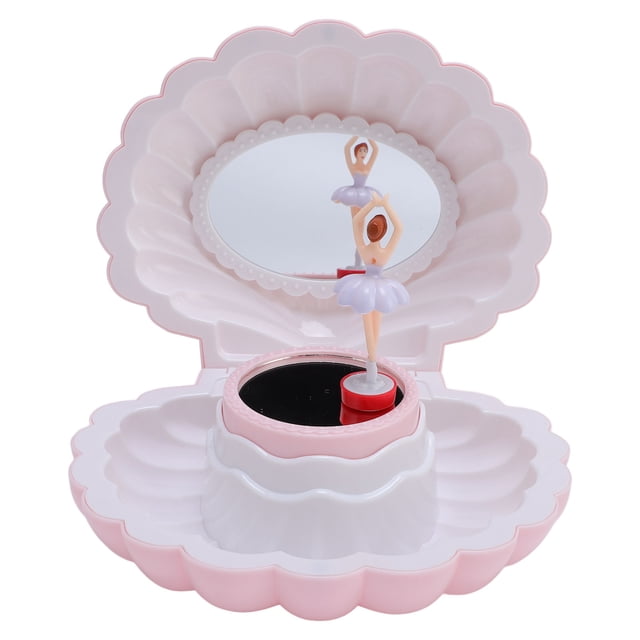 Joyero Musical, Lindo Caja De Joyería Para Niños Con Forma De Concha Con Espejo De Maquillaje, 6.3x5.12 Pulgadas De Música Con Bailarina, Joyería De Almacenamiento De Joyas