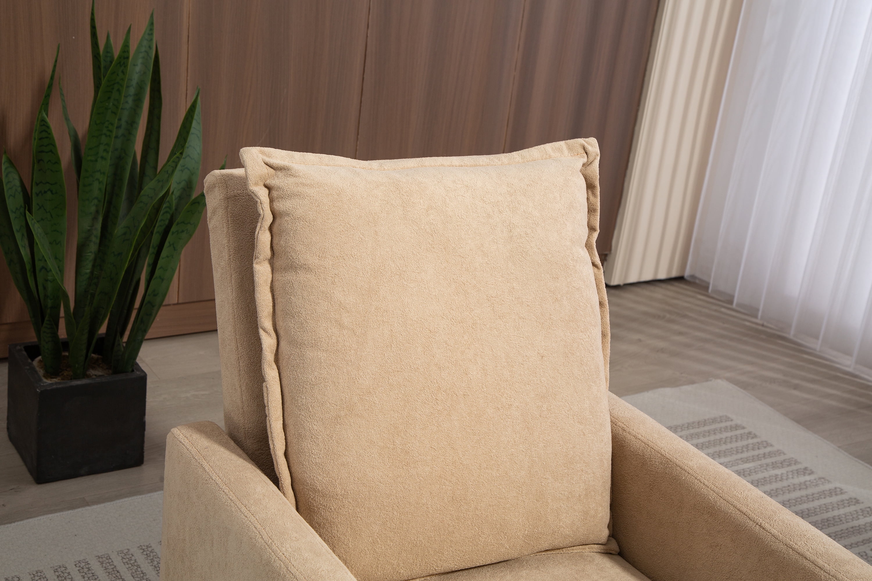 Leumius Swivel Rocking Chair,Manual Upholstered Glider Recliner Rocking Chair for Nursery and Living Room,Camel