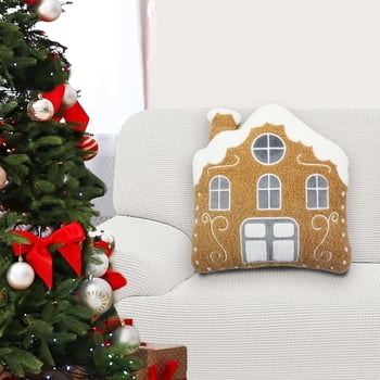 Brown & White Gingerbread House Decorative Christmas Pillow, 11.75 in, by Holiday Time