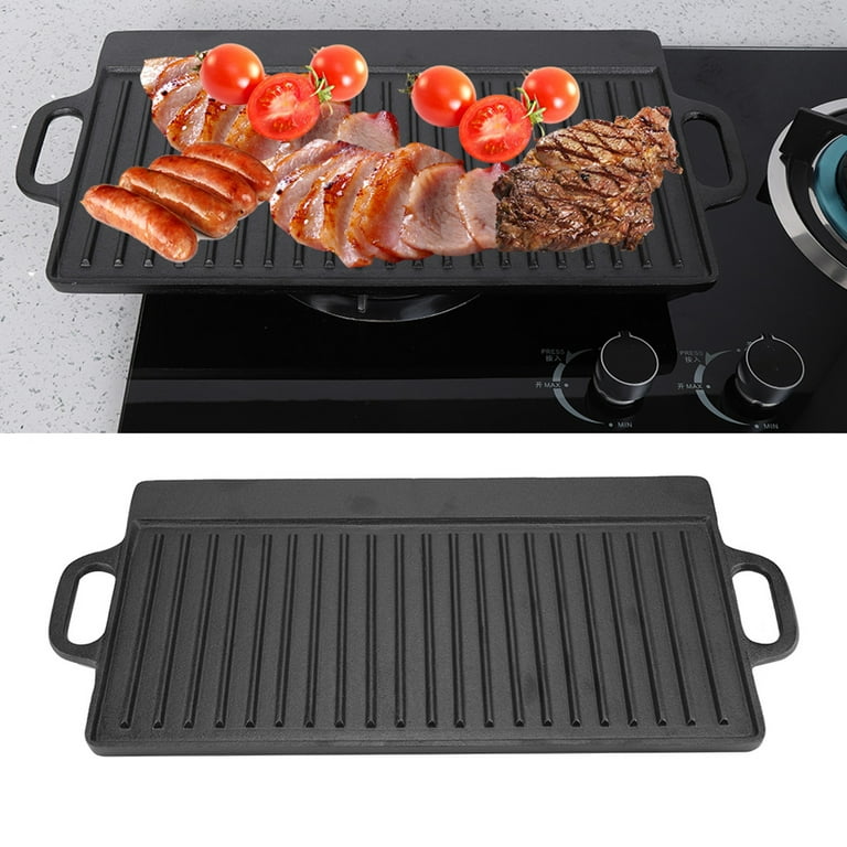 Cast Iron Grill Pan, Stove Top Griddle Pancake Griddle Stovetop,  Multi‑function Barbecue Plate Portable Iron Skillet for Home Restaurant  Outdoor(#2)