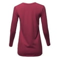 thumbnail image 3 of A2Y Women's Basic Solid Soft Cotton Long Sleeve Crew Neck Top Shirts Cabernet L, 3 of 3