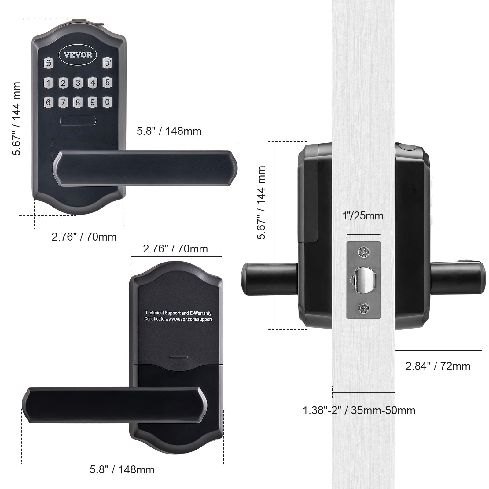 Keyless Entry Door Lock - Electronic Keypad Lever Lock With Password & Key, Auto-Lock, Matte Black For Front Door