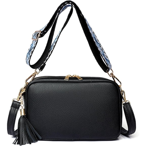 HMSHA Crossbody Bags for Women Small Shoulder Purse Leather Handbag Camera Bag with Tassels