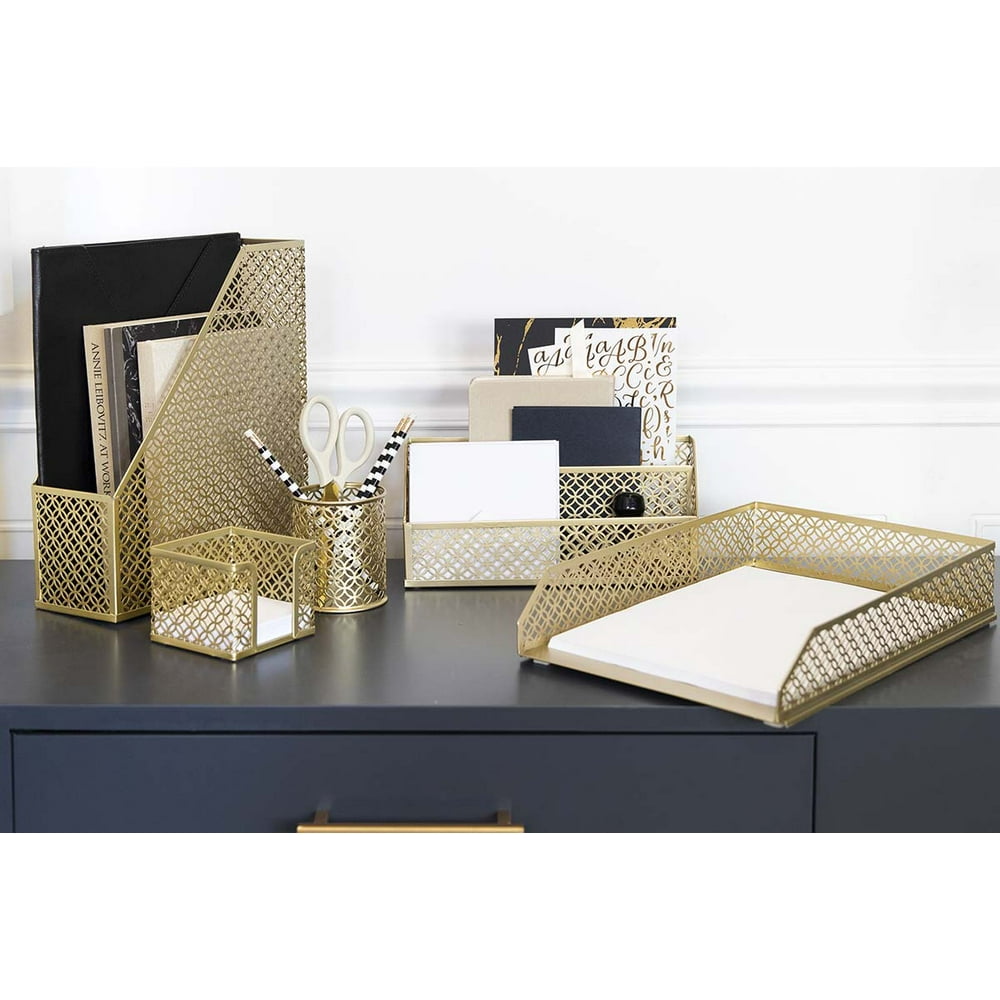 Blu Monaco Gold 5 Piece Cute Desk Organizer Set Desk Organizers and