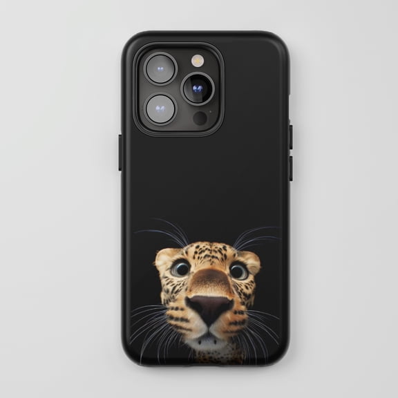 Leopard Peek For iPhone Protective Phone Case Playful Wildlife Black