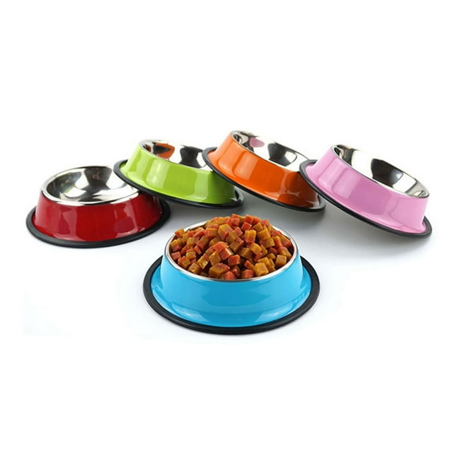 Stainless Steel Pet Bowl Portable Pets Replacing Animal Metal Snack Replacement Round Stackable Shockproof Odorless Coated Household Pets Feeding Dish