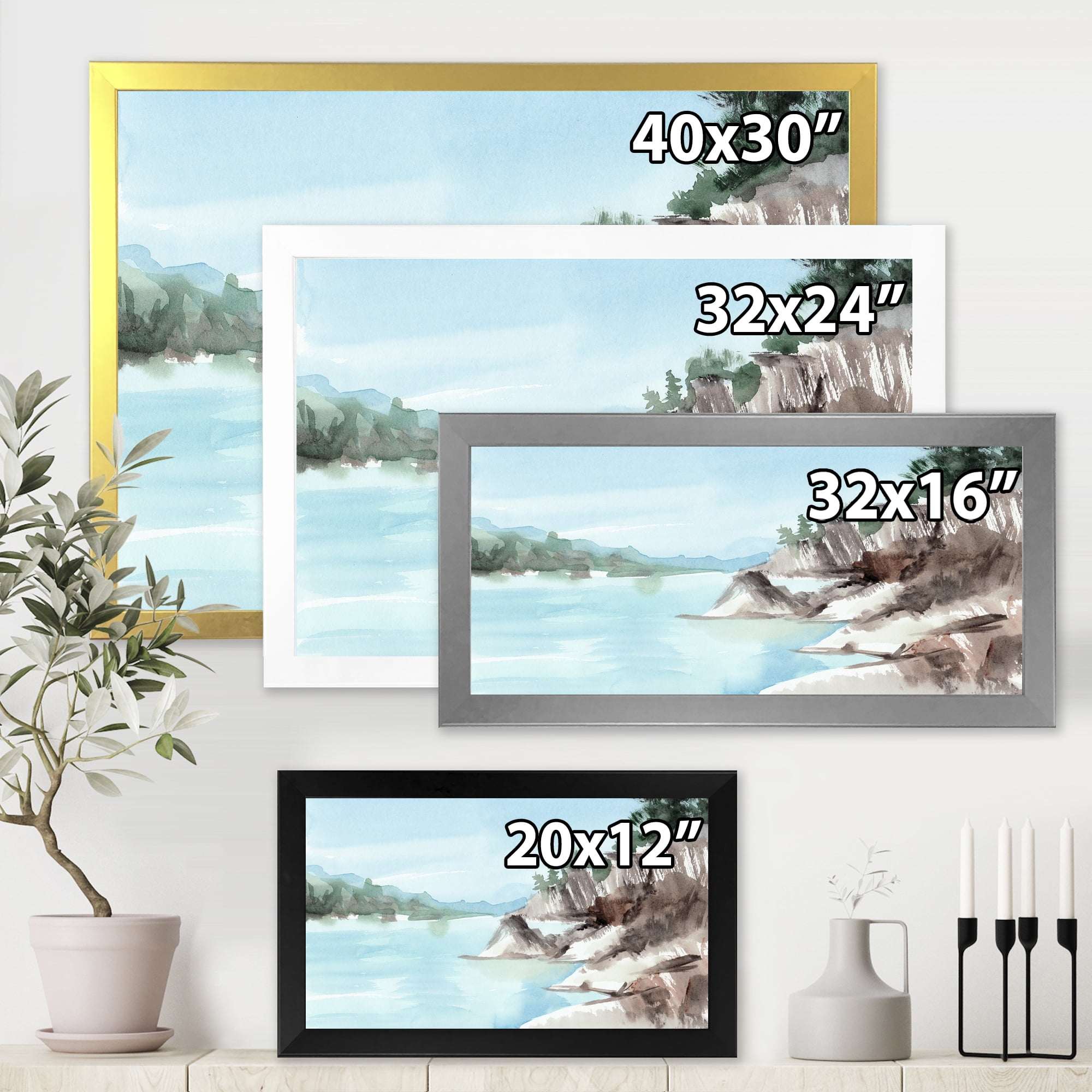 Designart 'Rocks With The Blue Lake' Lake House Framed Art Print