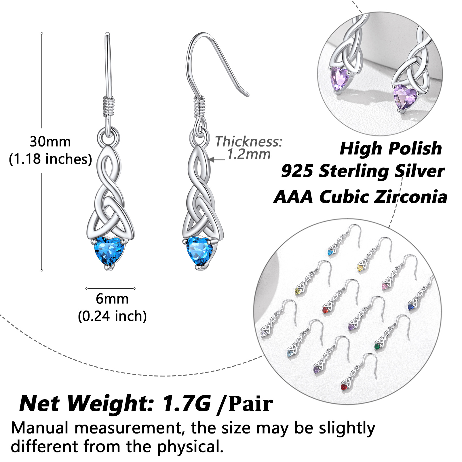Silvora Birthstone Dangle Earrings for Women Vintage Celtic Knot Sterling Silver Drop Earrings December Birthday Jewelry Gift