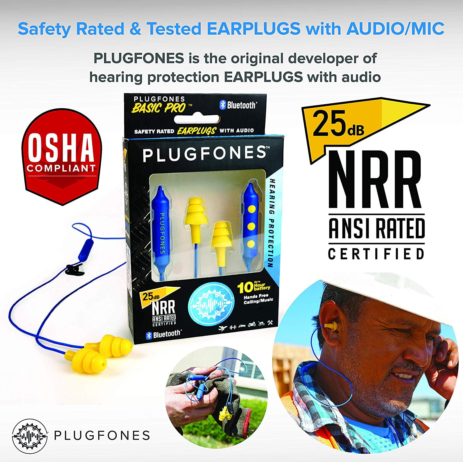 Plugfones Guardian Earplugs With Audio Earplug Headphones NRR 26 DB Yellow for sale online 