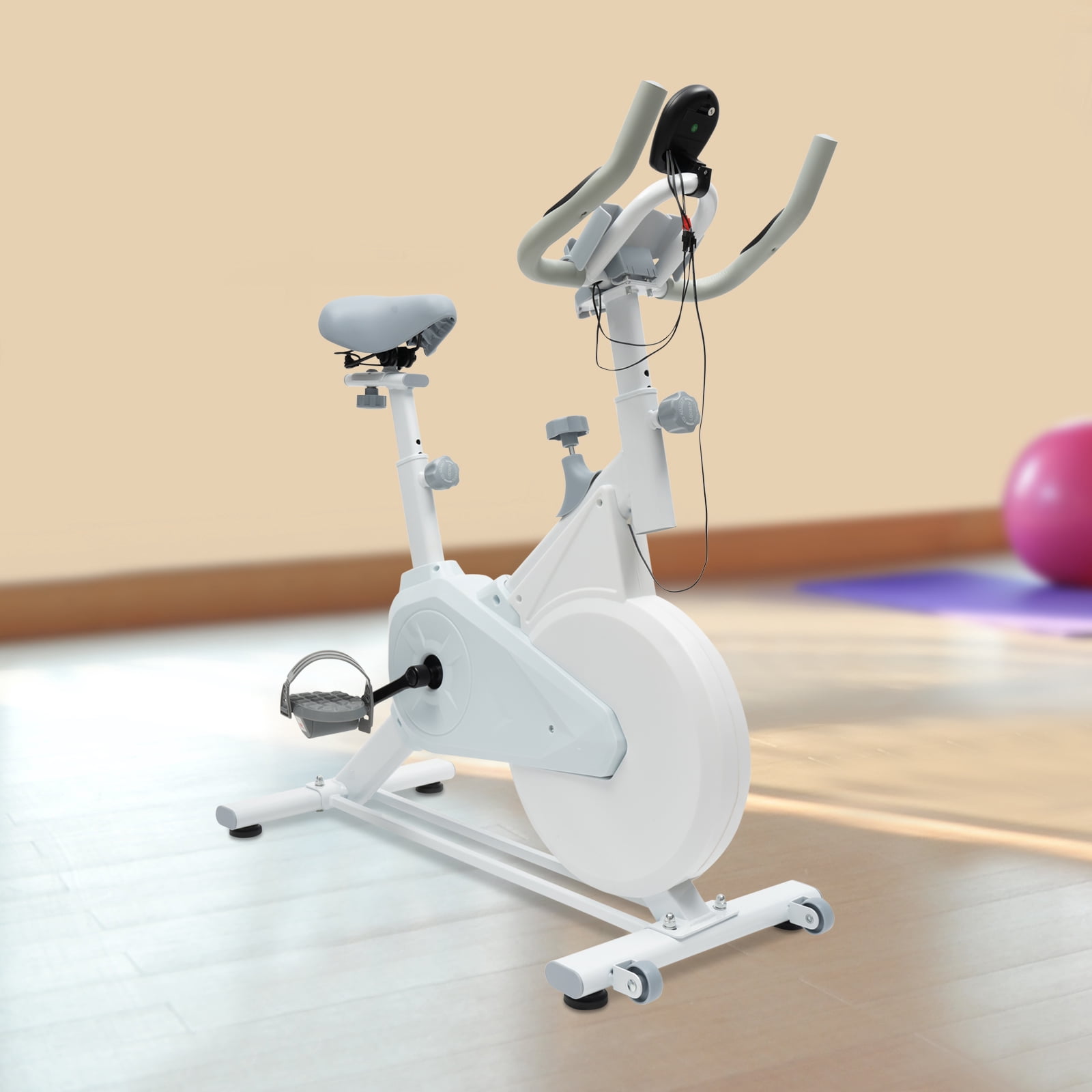 Wildnix Adjustable Resistance Exercise Bike with Wool Pad Silent Braking, Phone Holder, and Electronic Display for Home Workouts
