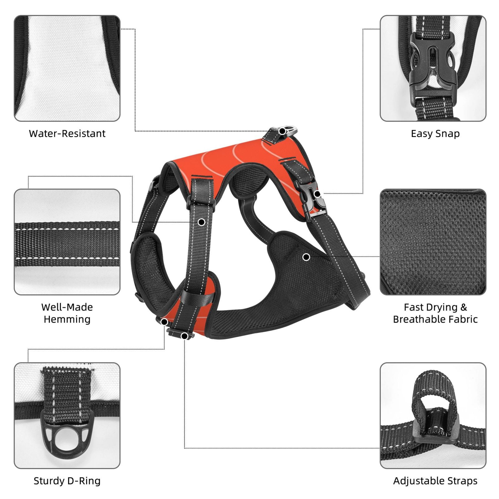Kdxio Salmon Fish Meat Print No Pull Dog Harness Adjustable Reflective Oxford Easy Control Medium Large Dog Harness for Training and Everyday-Large