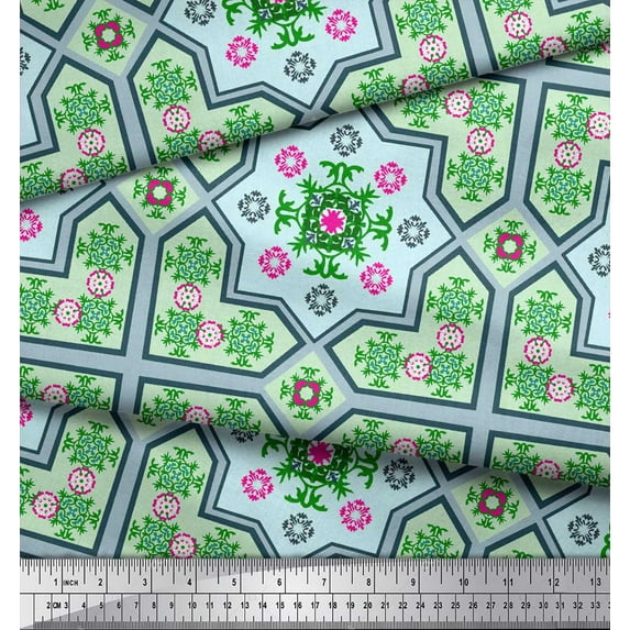 Soimoi Poly Georgette Fabric Floral & Damask Patchwork Printed Fabric 1 Yard 52 Inch Wide