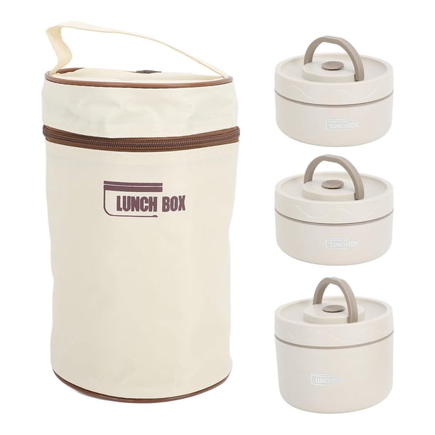 Fiambrera Térmica de Acero Inoxidable 304, Contenedor de Almuerzo Aislado Sellado con Bolsa Térmica, Redondo, 3 Cajas