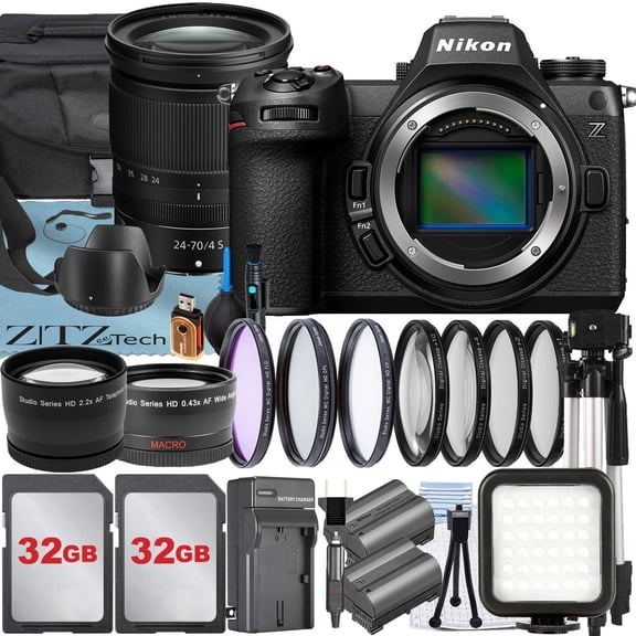 Nikon Z6 III Mirrorless Camera with NIKKOR Z 24-70mm Lens   2 Pack 32GB SanDisk Memory Card   Case   LED Flash   Tripod   ZeeTech Accessory Bundle (International Version)