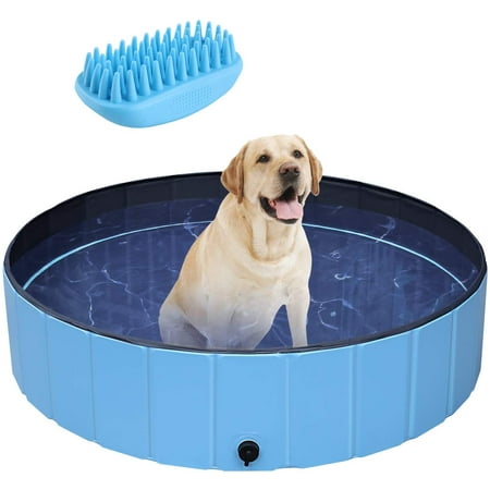 Ottoy Foldable Pet Swimming Pool, Portable Collapsible Dog Bathing Tub, Round PVC Leakproof Water Pool with Brush, Indoor Outdoor Playing Wash Pond for Puppy, Dogs, (Best Way To Wash A Puppy)