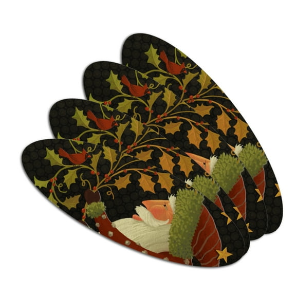 Christmas Holiday Deck the Halls Santa Holly Double-Sided Oval Nail File Emery Board Set 4 Pack