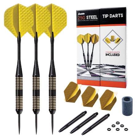 Franklin Sports 25Gram Steel Tip Dart Set - Game Room Ready With Standard Flights  Slim Flights  Stone Sharpener  Nylon And Aluminum Saft - Perfect For Family Game Room Fun With Friends