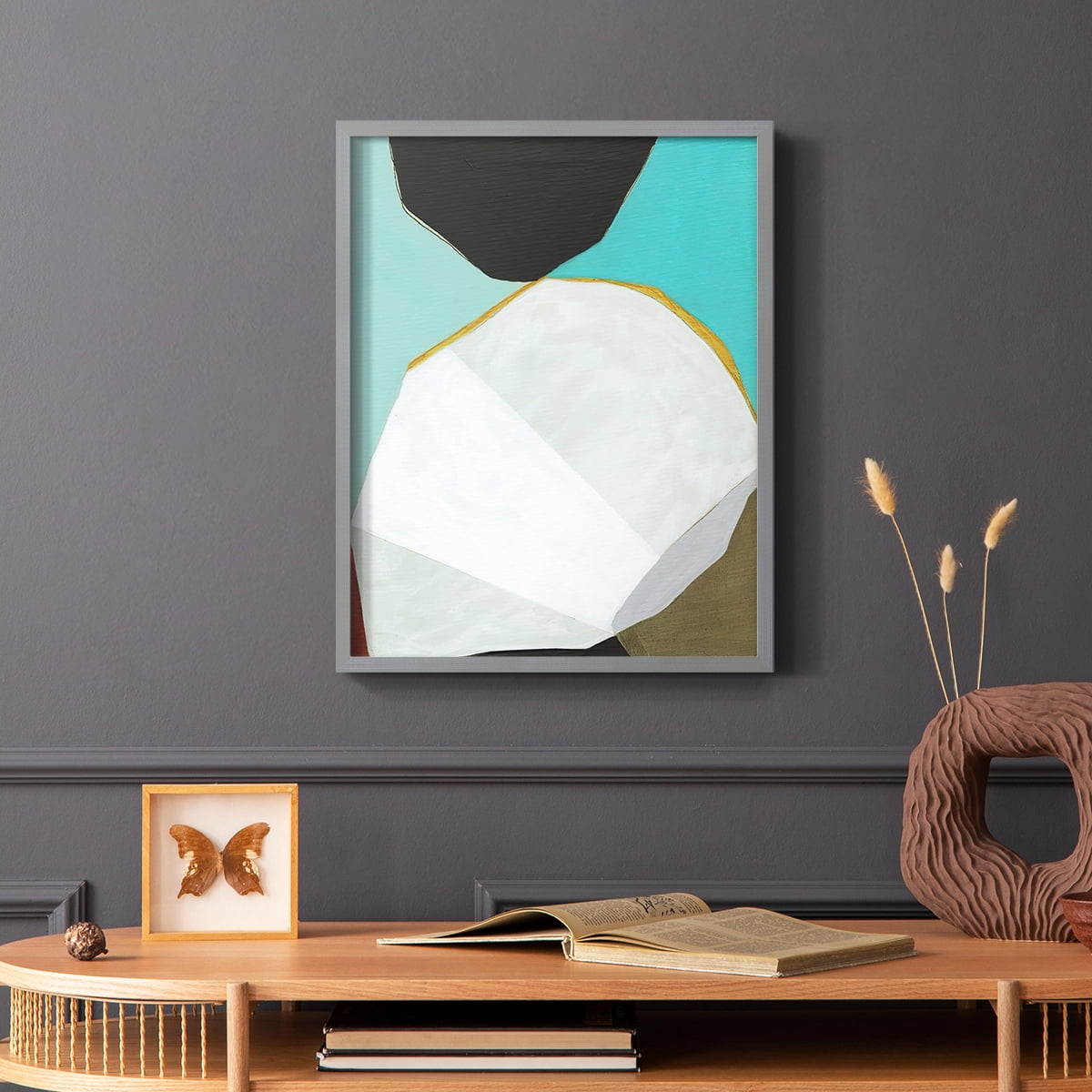 Graphica II Framed Print in Gray Solid Wood Framed Print No Nail Hanging