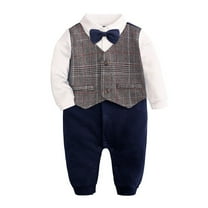Otqutp Casual Clothing Suit for Toddler Baby Boys Cotton Bow Tie Gentleman Autumn Long Sleeve Romper Jumpsuit Set Wedding Clothes 0-18 Months(A-b,12-18 Months)