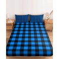 thumbnail image 2 of Full Size Fitted Sheet Set - Black Blue Plaid 3 Piece Bedding Sets 16" Deep Pocket Fitted Sheet with 2 Pillowcases Country Buffalo Checked Gingham Brushed Microfiber Hotel Luxury Bed Sheets, 2 of 9