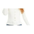 thumbnail image 3 of ULTRA FLIRT Womens Ivory Fitted Pointelle-knit, Ruffle Cuffs Long Sleeve Jewel Neck Sweater Juniors S, 3 of 3