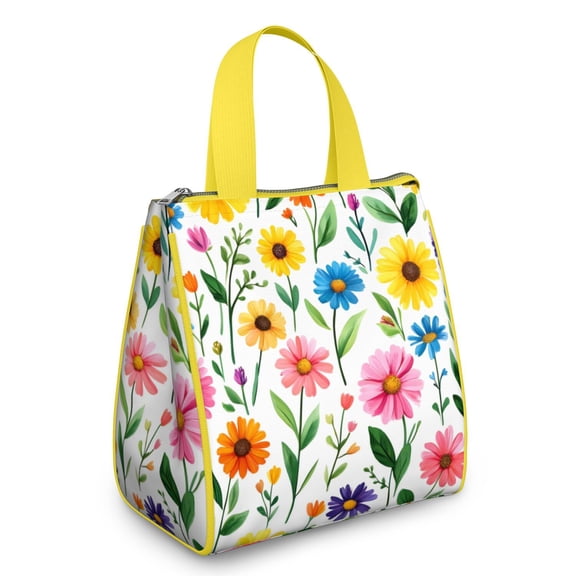 Pioneer Flower Floral Print Pattern Insulated Lunch Bag for Women & Adults,Large Portable Soft Cooler Lunch Bag,Thermal Food Storage Tote with Pearl Cotton,8.66L,8.75x5.75x9.5 Inch