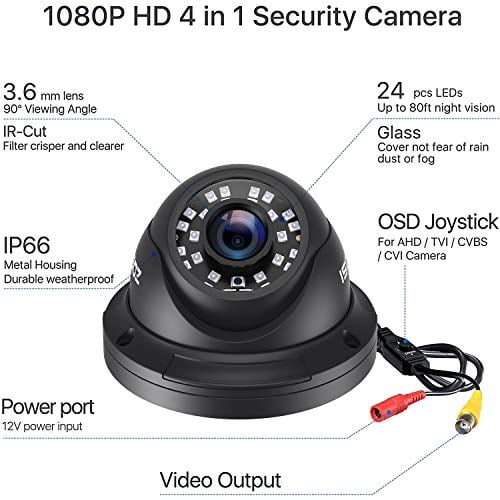 ZOSI 2.0MP HD 1080p 1920TVL Cámara de Seguridad, Híbrida 4-en-1 TVI/CV